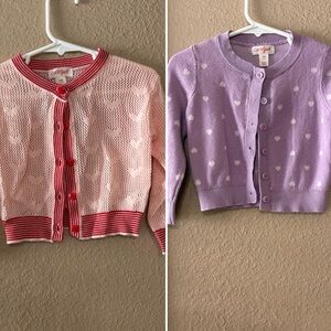Cat & Jack Red and Lavender Heart Cardigan Duo